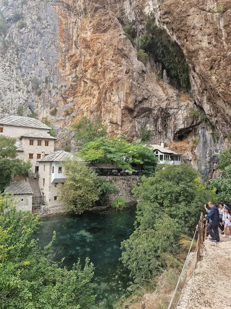 The Blagaj Tekke, a white dervish house under a tall cliff beside the clear spring of the Buna river