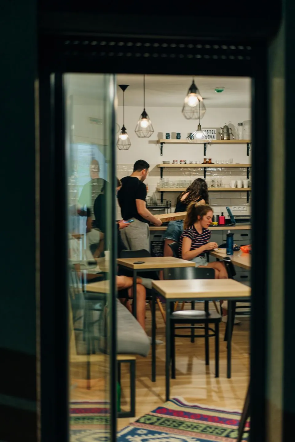 A view through the door into our busy kitchen