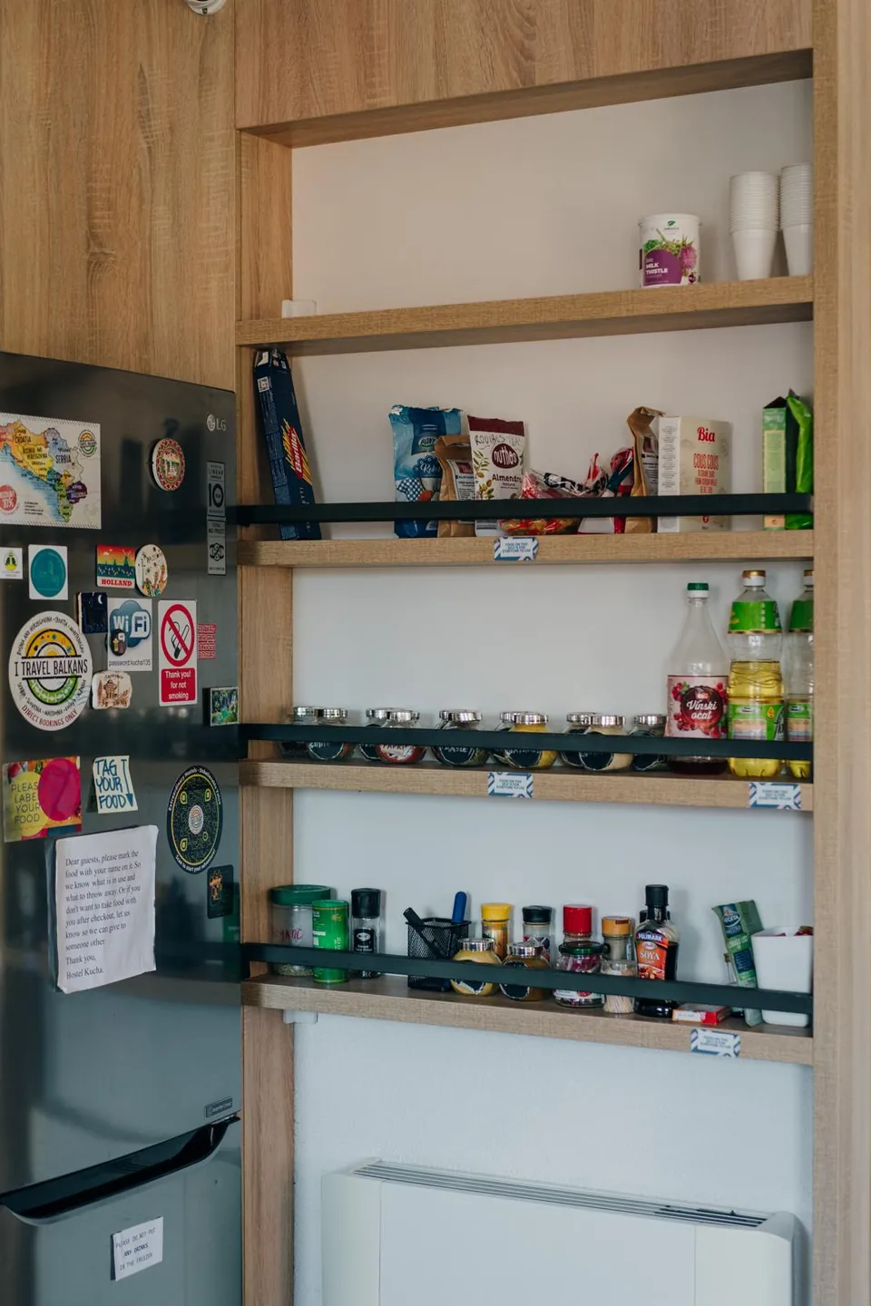 Shelves of food and spices in our kitchen
